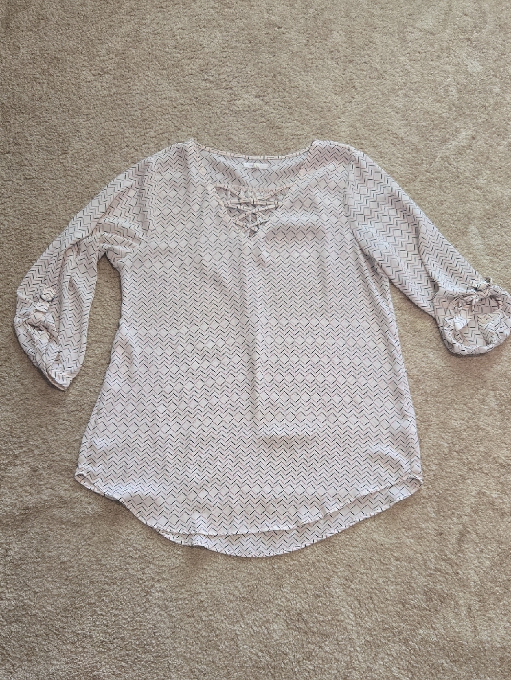 Maurices Cream Chevron Lace-Up Blouse